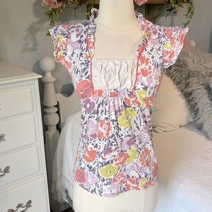 Ric Rac Retro Top Feminine Summer Floral Knit Womens XS